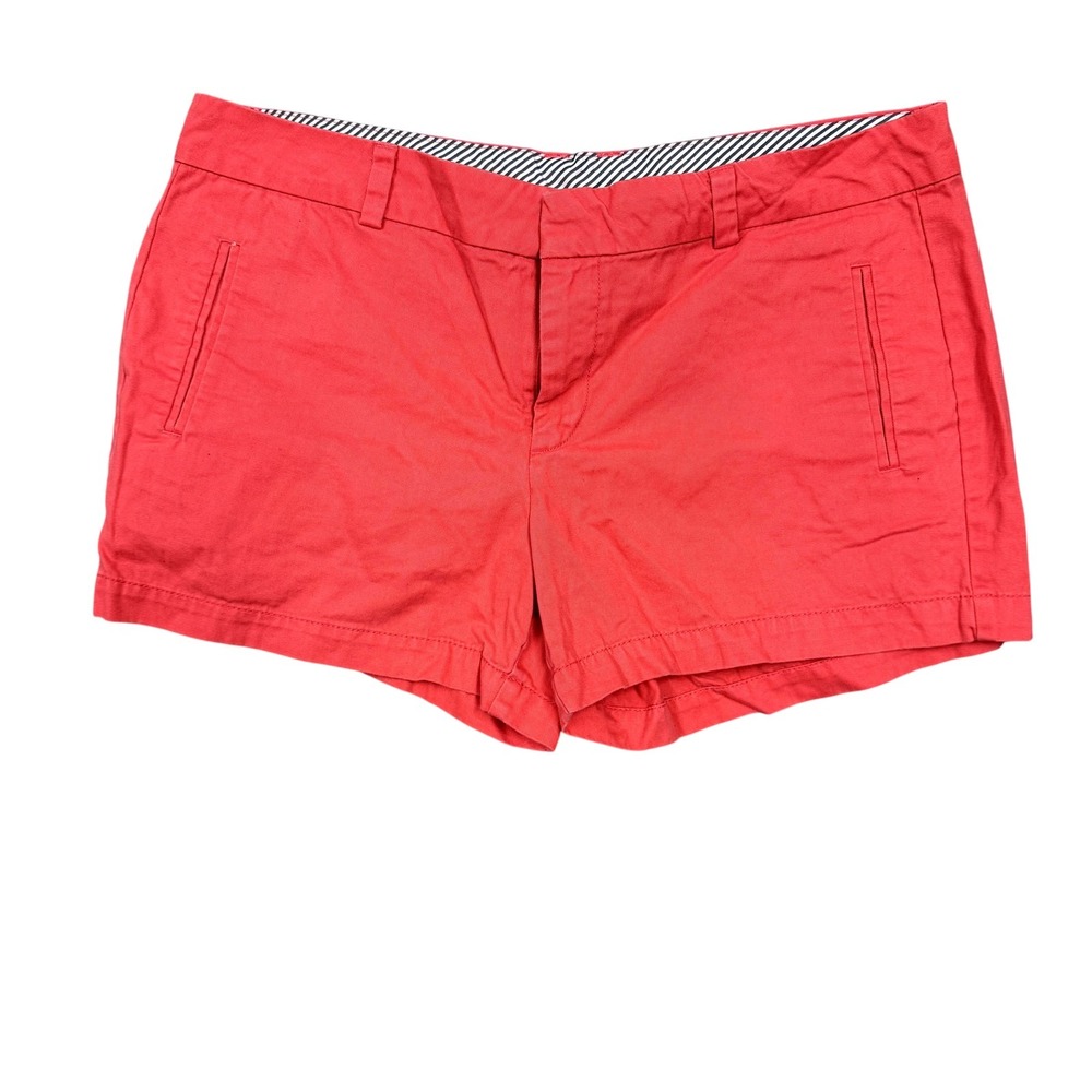 Jcp Shorts Womens 12 Red Twill Chino Flat Front Slash Pockets Cotton Casual